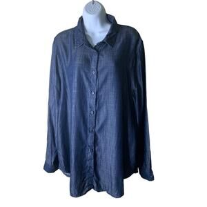 Banana Republic Chambray Shirt Women Size XL Long Sleeves Ruffle Hem Button Up